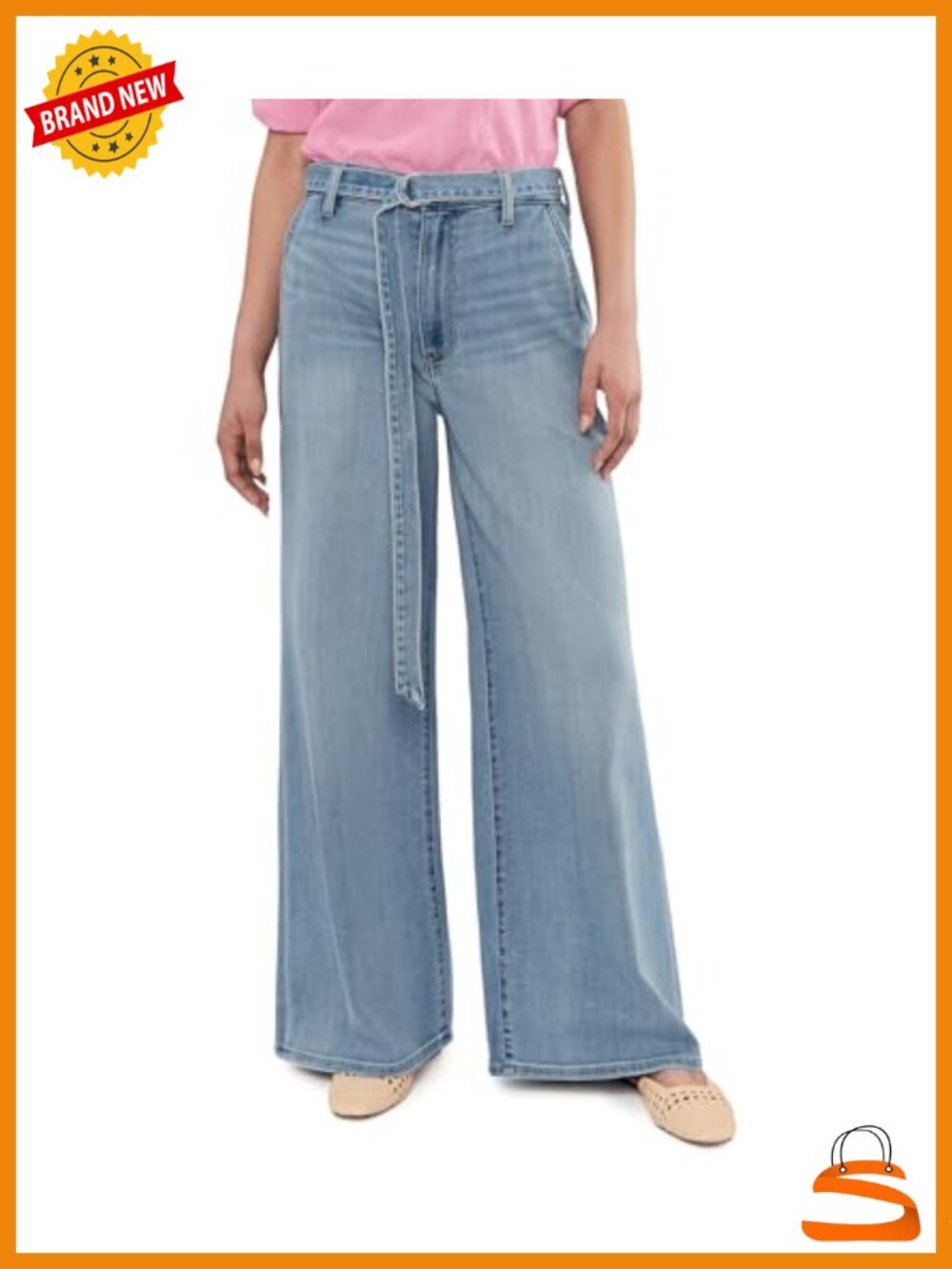 High-Rise Super Stride Jeans with Belt 32" Inseam Relaxed Fit Wide Leg
